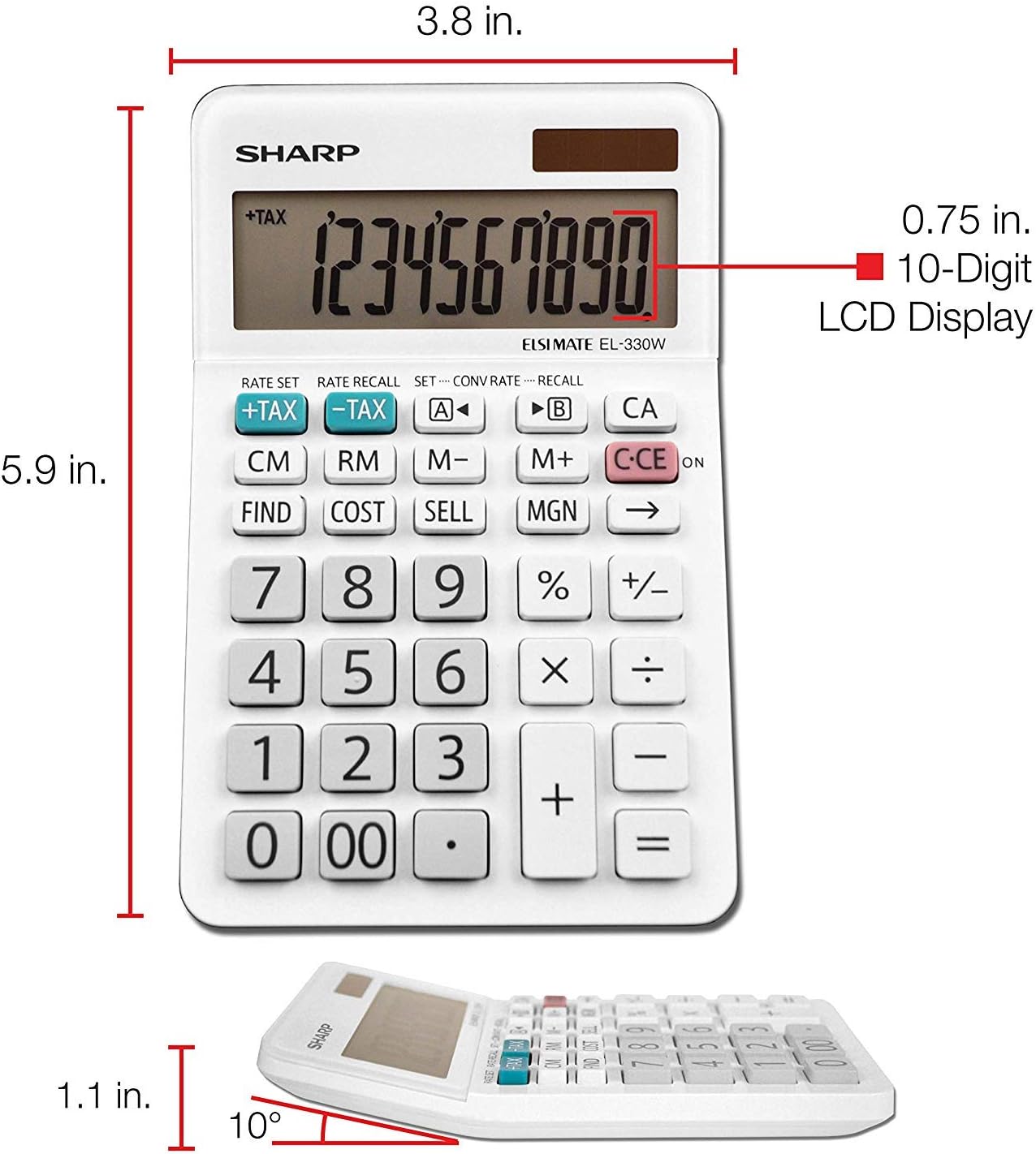 Sharp EL-330WB Standard Function Basic Desktop Calculator, Large Display, for Home and Office, Dual Power, Solar and Battery 5 Pack5