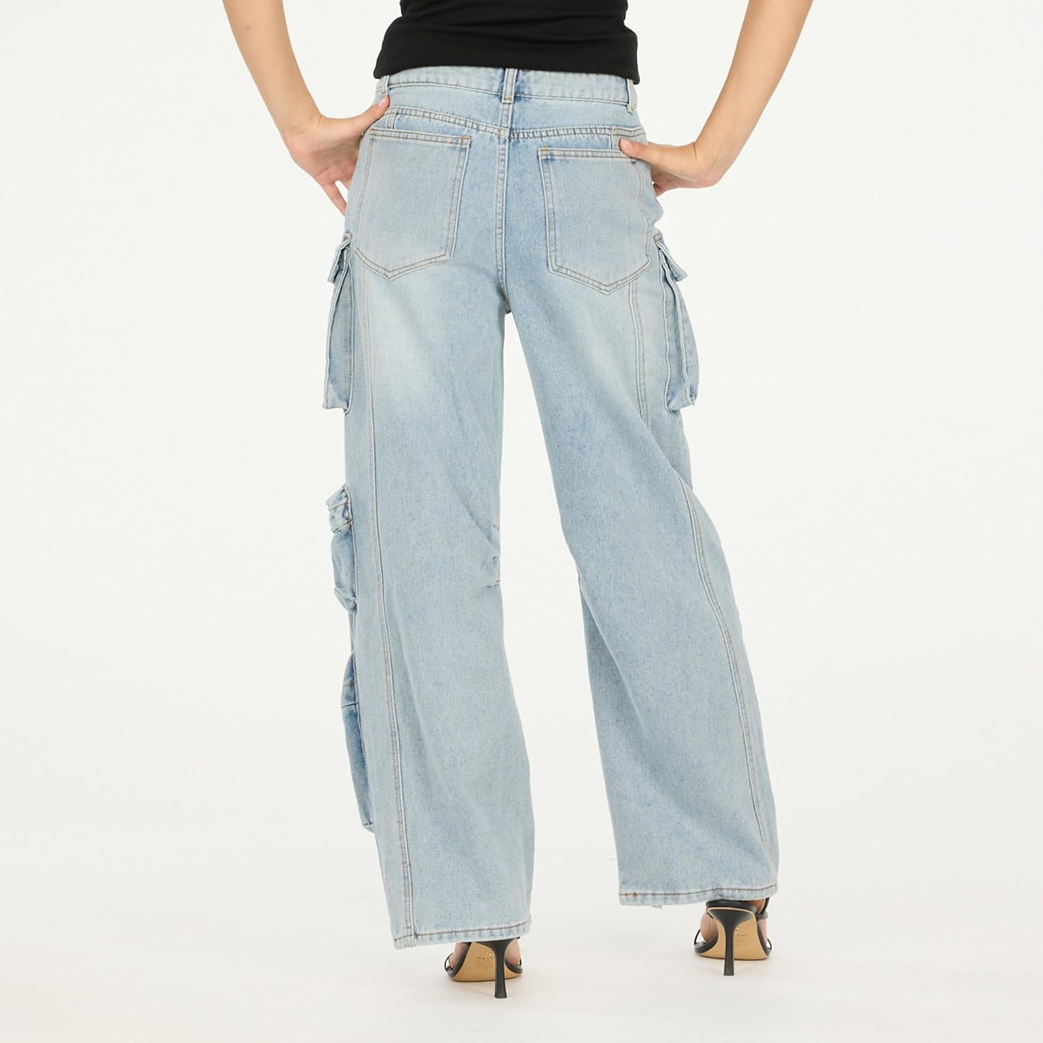 Forever 21 Women's Cargo Jeans-Wide-Leg Denim with Oversized Utility Pockets - Image 5