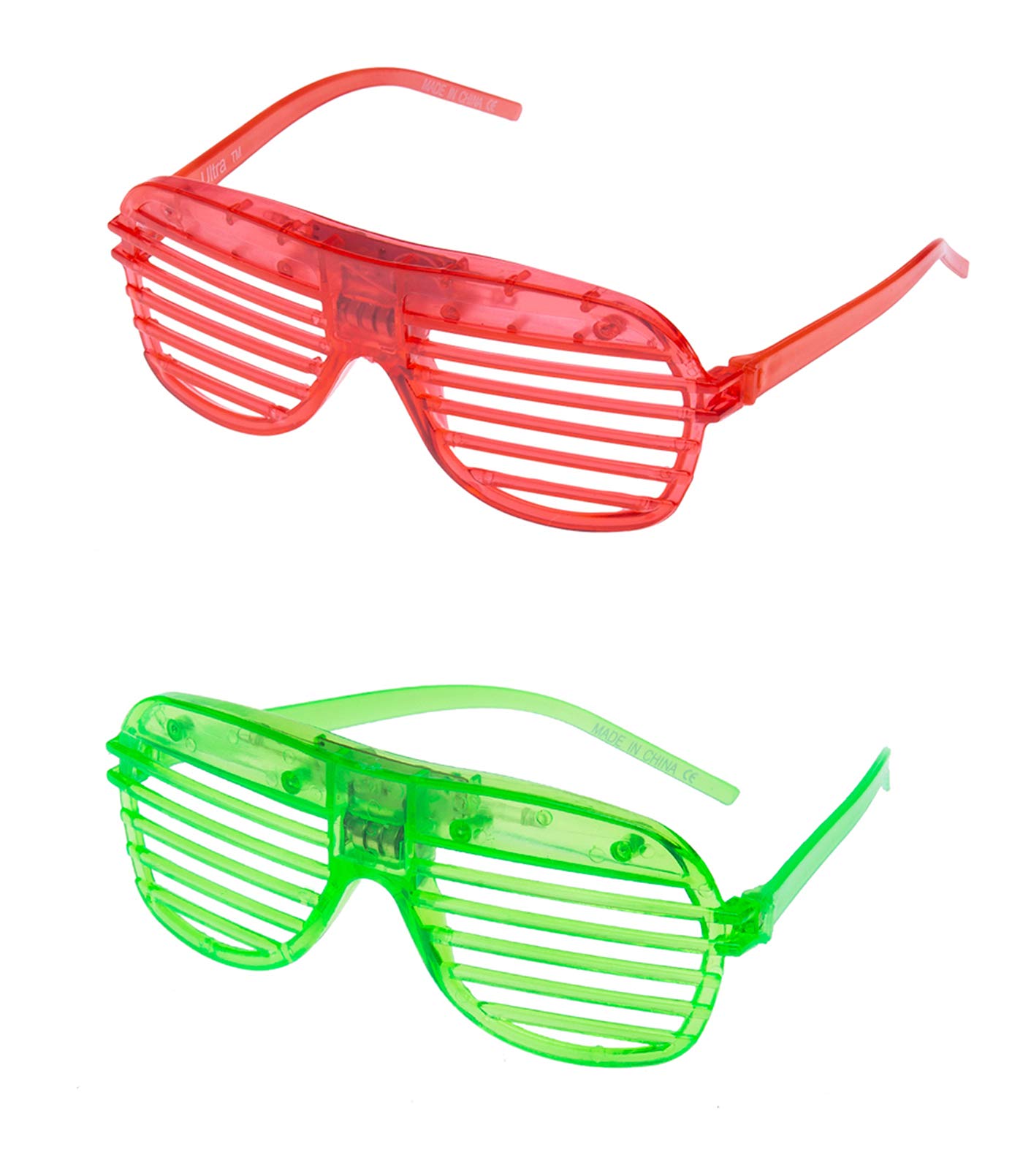 Ultra 1 Red 1 Green LED Shutter Glasses - Party Flashing Glasses with Lights - Neon Glasses Rave Accessories - Futuristic LED Glasses 6 Colour Rave Glasses - Light Up Glasses - Glow LED Sunglasses