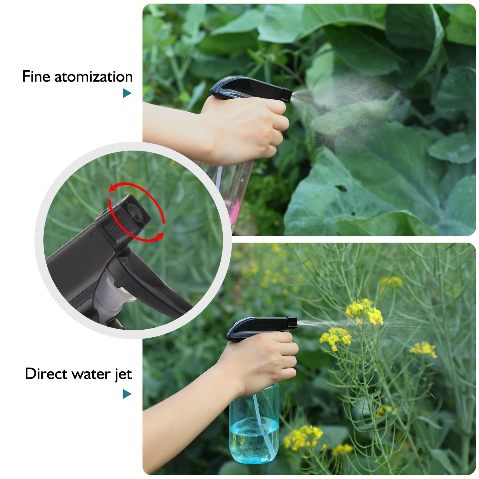 Lot de 2 flacons pulvérisateurs en plastique rechargeables de 300 ml pour plantes, jardin, nettoyage des animaux domestiques, coiffeurs, soins de voiture