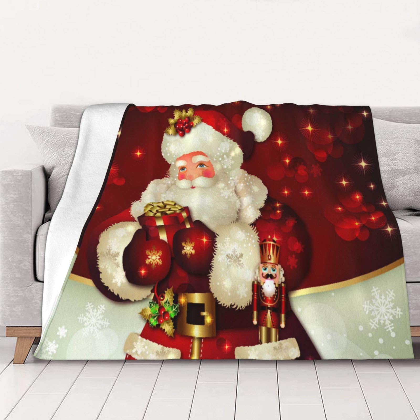 AUBKFELD Merry Christmas Santa Claus Printed Flannel Blanket 102x76 CM, Soft & Warm Throw Blanket for Sofa/Couch/Bed/Car, Gifts for Audlts Women Men