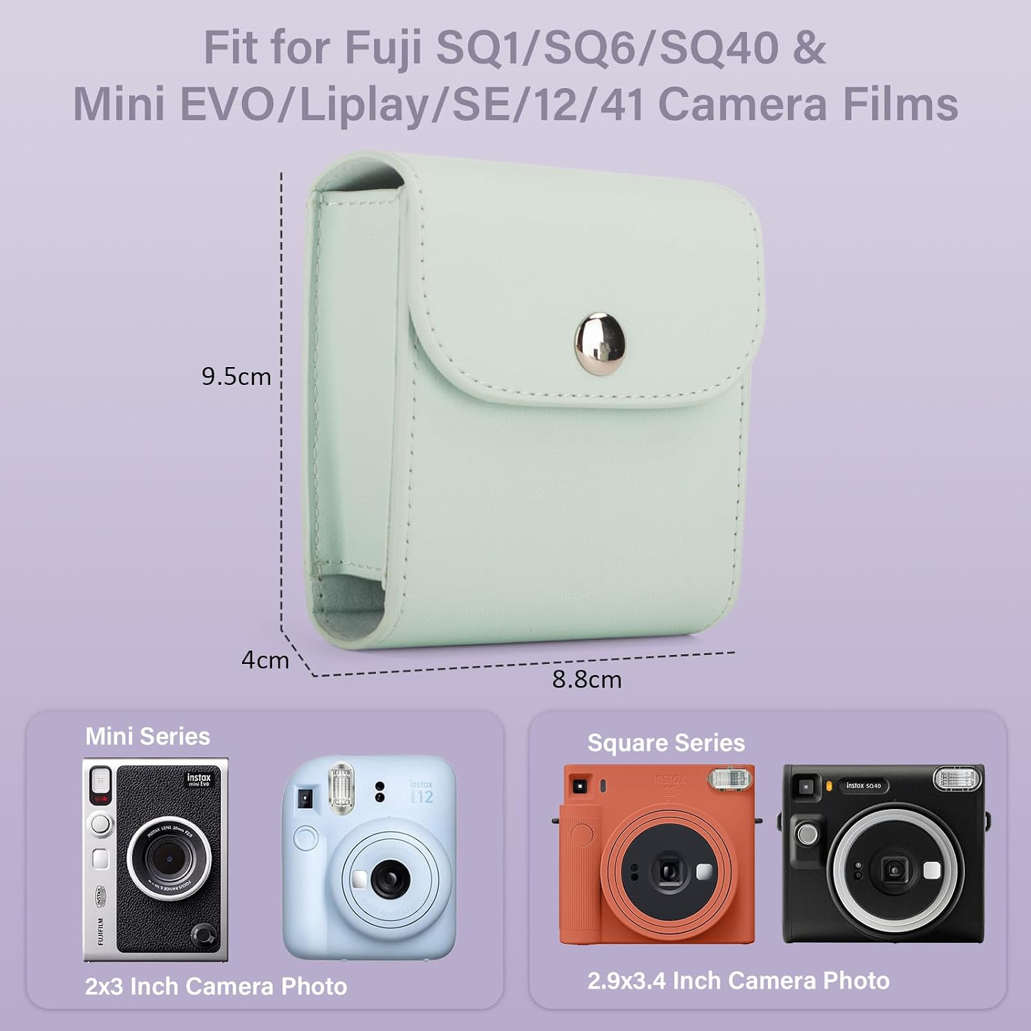 Photo Case for Fujifilm Instax Mini/Square SQ film, Picture Storage Holder, Photo Box for Fuji Instax SQ1 SQ6 SQ10 SQ20 SQ40/Mini 12 11 41 9 EVO Liplay Instant Camera Film - Green image 2