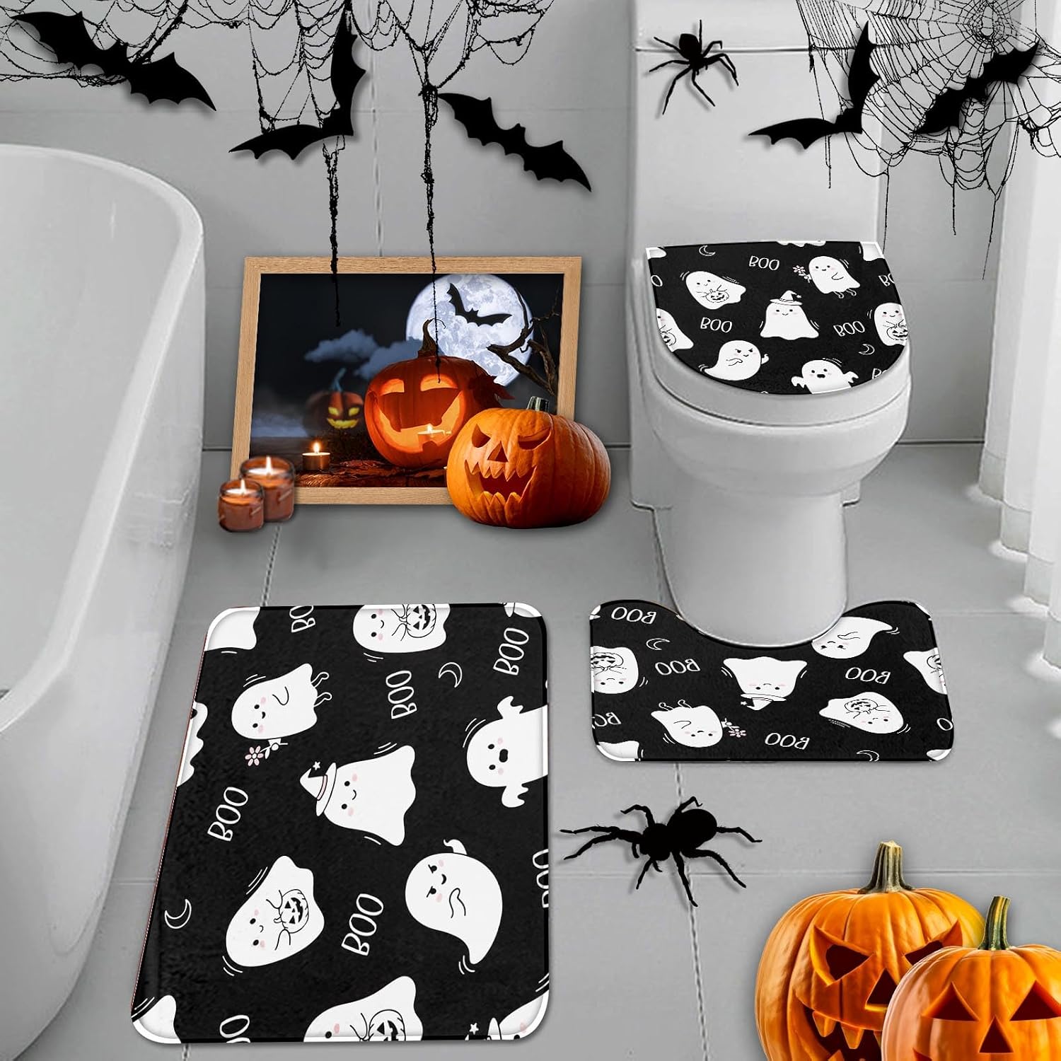 Britimes Bathroom Rug Set of 3, Bath Mats, Fall Leaves Orange