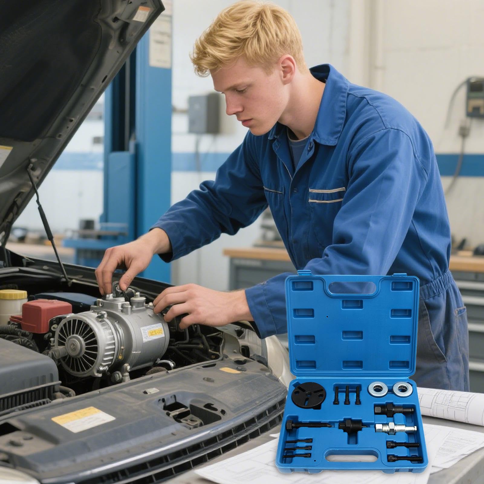 Extracteur d'Embrayage de Compresseur AC Extracteur de Roulement Renforcé | Kit De Maintenance Précis Anti-Dérapant Pour Mécaniciens Particuliers