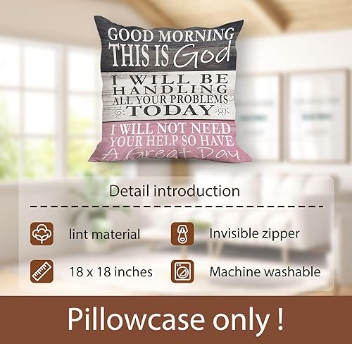 Miniatura 6 de Funda de cojín cristiana con texto en inglés "Good Morning This Is God", 18 x 18 pulgadas, funda de cojín decorativa para sofá, cama, decoración