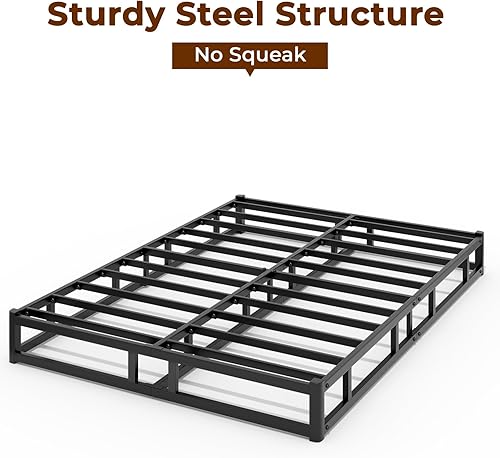 Vista 5 de Base de cama King Box Spring de 7 pulgadas de perfil bajo, base de colchón de metal con funda lavable de algodón, silenciosa, fácil montaje, soporte