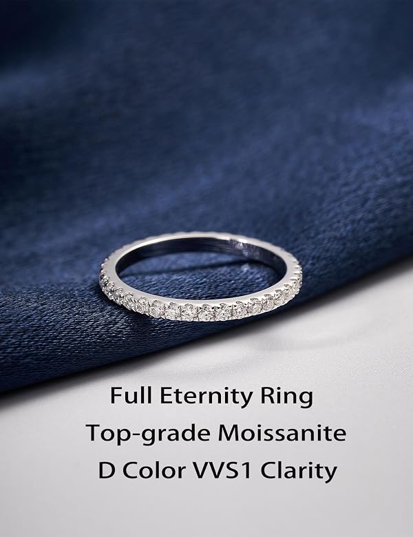 IMOLOVE White Moissanite Full Eternity Band Ring 0.6CT 925 Sterling Silver with 18K White Gold Plated by IMOLOVE - Used condition - Image 2