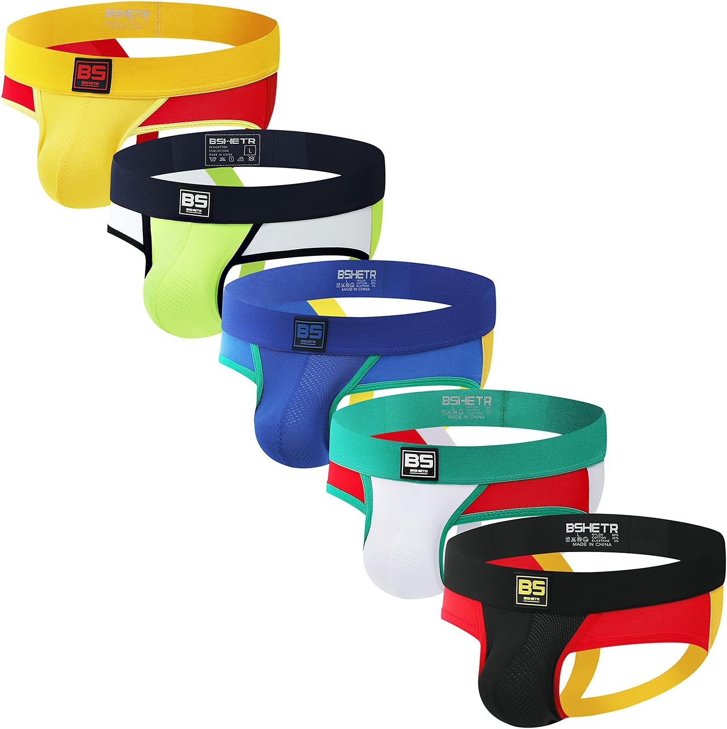 BSHETR Men's Jockstraps Athletic Supporters 5-Pack Ultra Soft Daily Sports Underwear