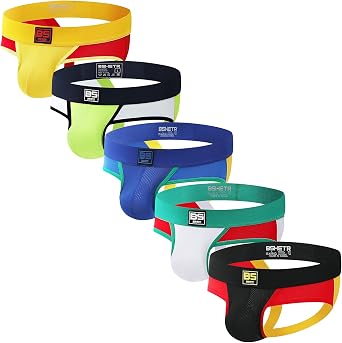 BSHETR Mens Jockstraps Athletic Supporters 5-Pack Ultra Soft Daily Sports Underwear