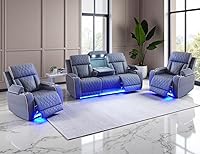 Vista 55 de Juego de sofá reclinable eléctrico de cuero con LED, juegos de muebles de sala de estar, 2 piezas sofás reclinables, juego de sofá reclinable