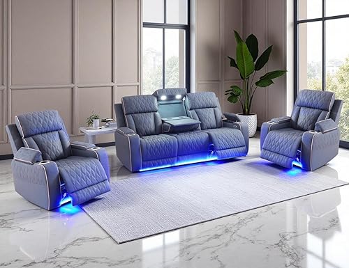 Miniatura 58 de Juego de sofá reclinable eléctrico, juego de sofá reclinable de cine en casa, sofá biplaza reclinable de cuero transpirable con Debut negro,Negro