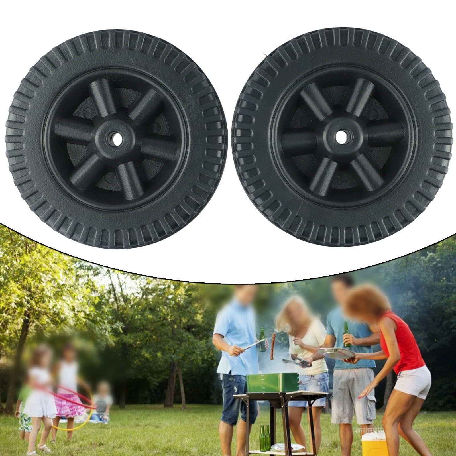Ruote 15,2 Cm Ruote Griglia Giardino 15.2cm - 2 Pezzi Ricambio Con Copertura Per Barbecue, Stile A Nero Ruote 15.2 Cm