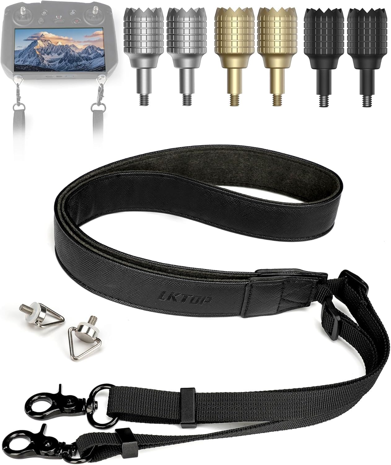 LKTOP Lanyard Neck Strap with Joysticks for DJI RC Pro Controller, Adjustable 50–63" Remote Strap + 3 Pairs Control Sticks for Mini 3 Pro, Air 2S, Mavic 3/Pro/Classic/Cine Drone Accessories