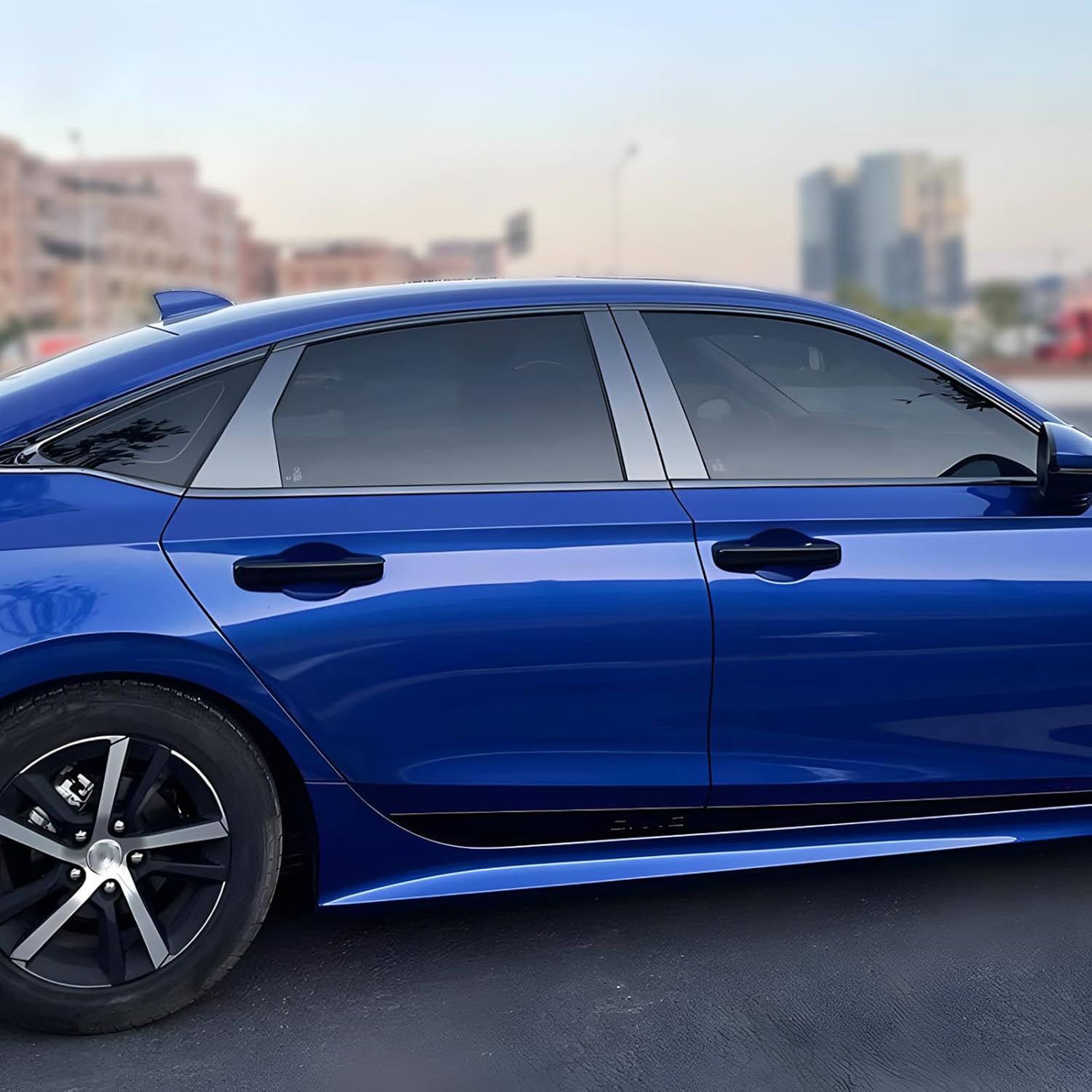 6 PCS Stainless Steel Glossy Black Window Pillar Post Trims for Honda 11th Gen Civic 4-Door Sedan 2022 2023 2024 2025,Body Exterior Accessories,Window Center Pillar Decorative Decals