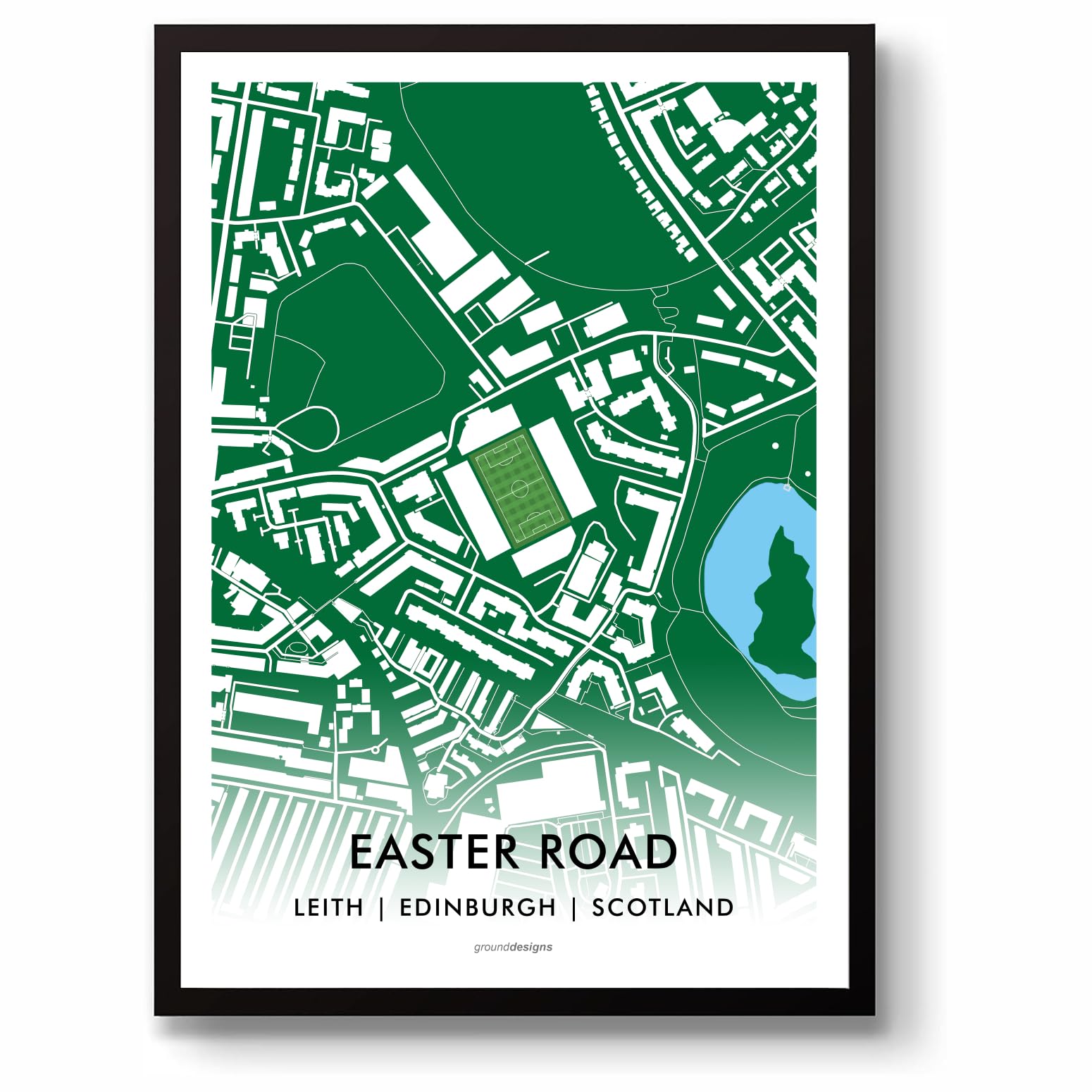 Grounddesigns Men's Green And White Hibernian Fc Football Gift Easter Rd Stadium Art Map Unframed A3 Print Hibs