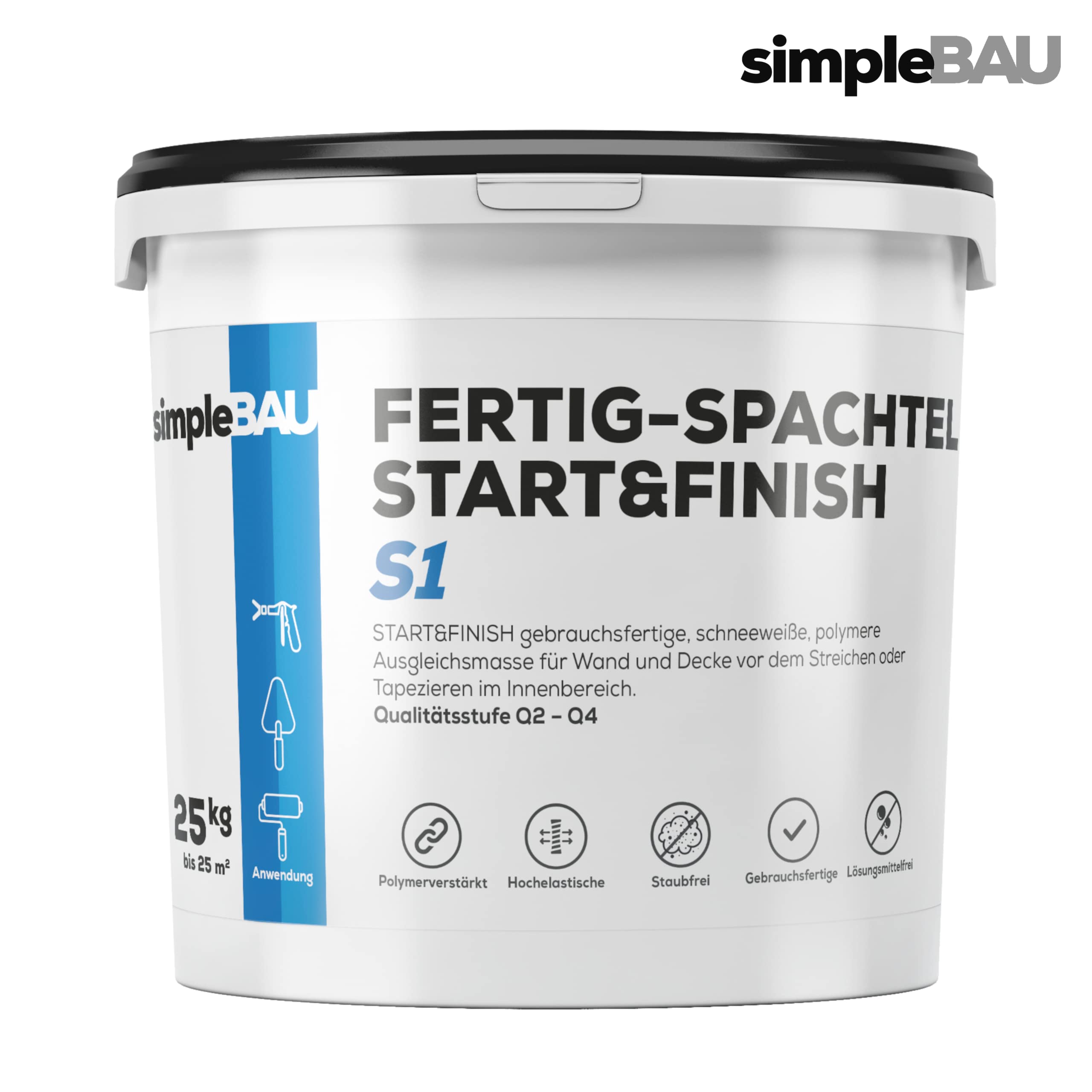 Spachtelmasse Weiß Innen Fertig 25kg +1L Tiefengrund Wand Decke