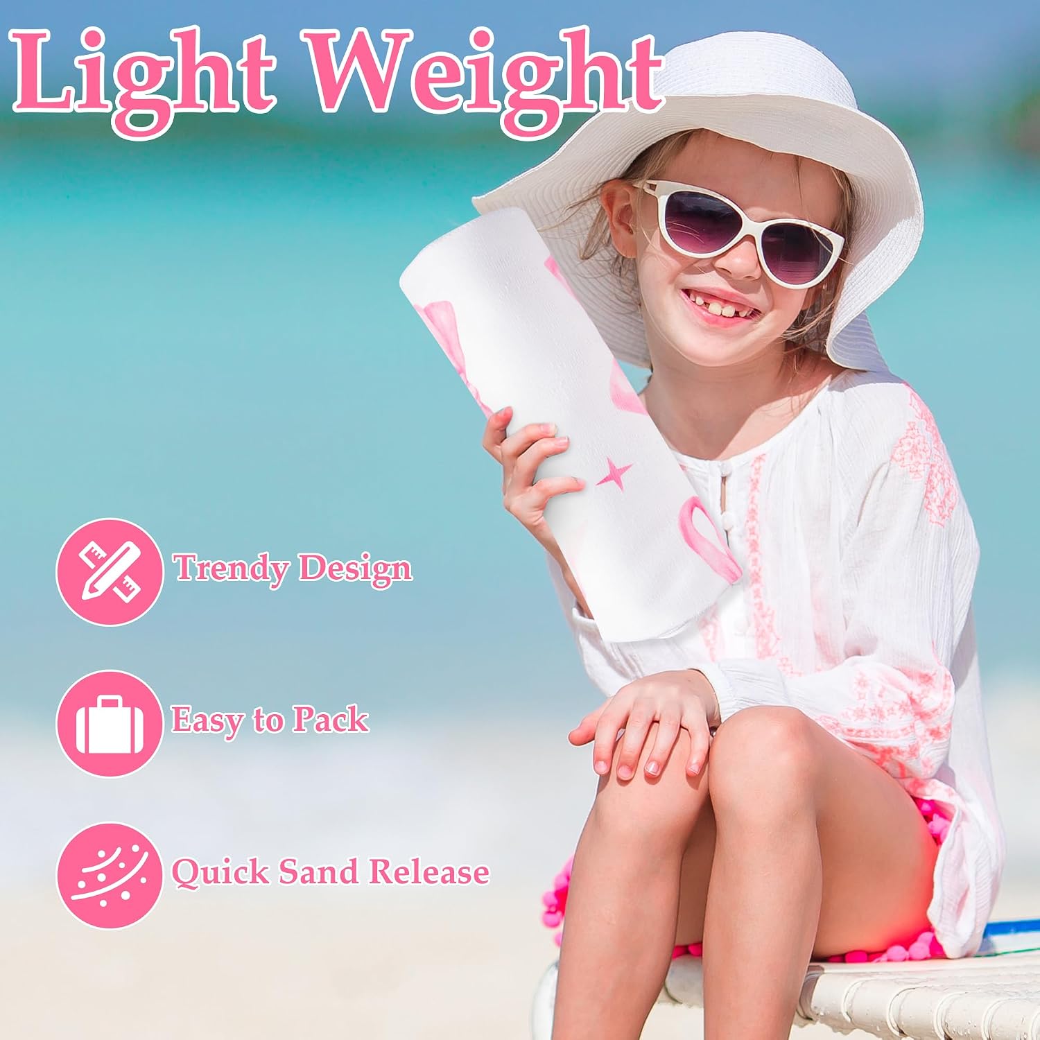 R HORSE Coquette Pink Bow Beach Towel for Girls Women, 30 x 60 Inch | Microfiber Summer Beach Pool Towel, Quick Dry Sand Free Blanket, Summer Pool Party Supplies, Sport Bath Travel Beach Swimming
