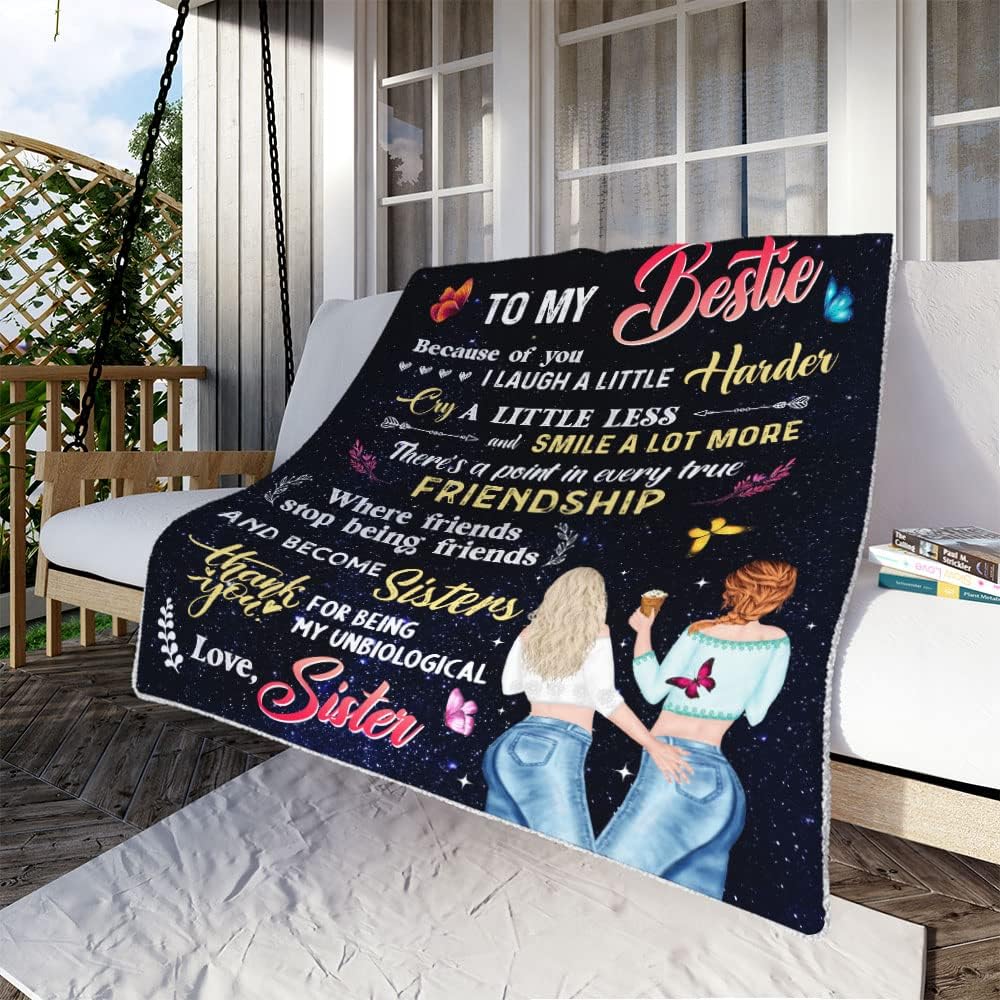 Personalized Blanket To My Bestie Throw Blanket, To My Best Friend Blanket, Friendship Blanket, BFF Gifts for Women, Thank You For Being My Unbiological Sister, Customized Name, Custom Woven Blanket 1