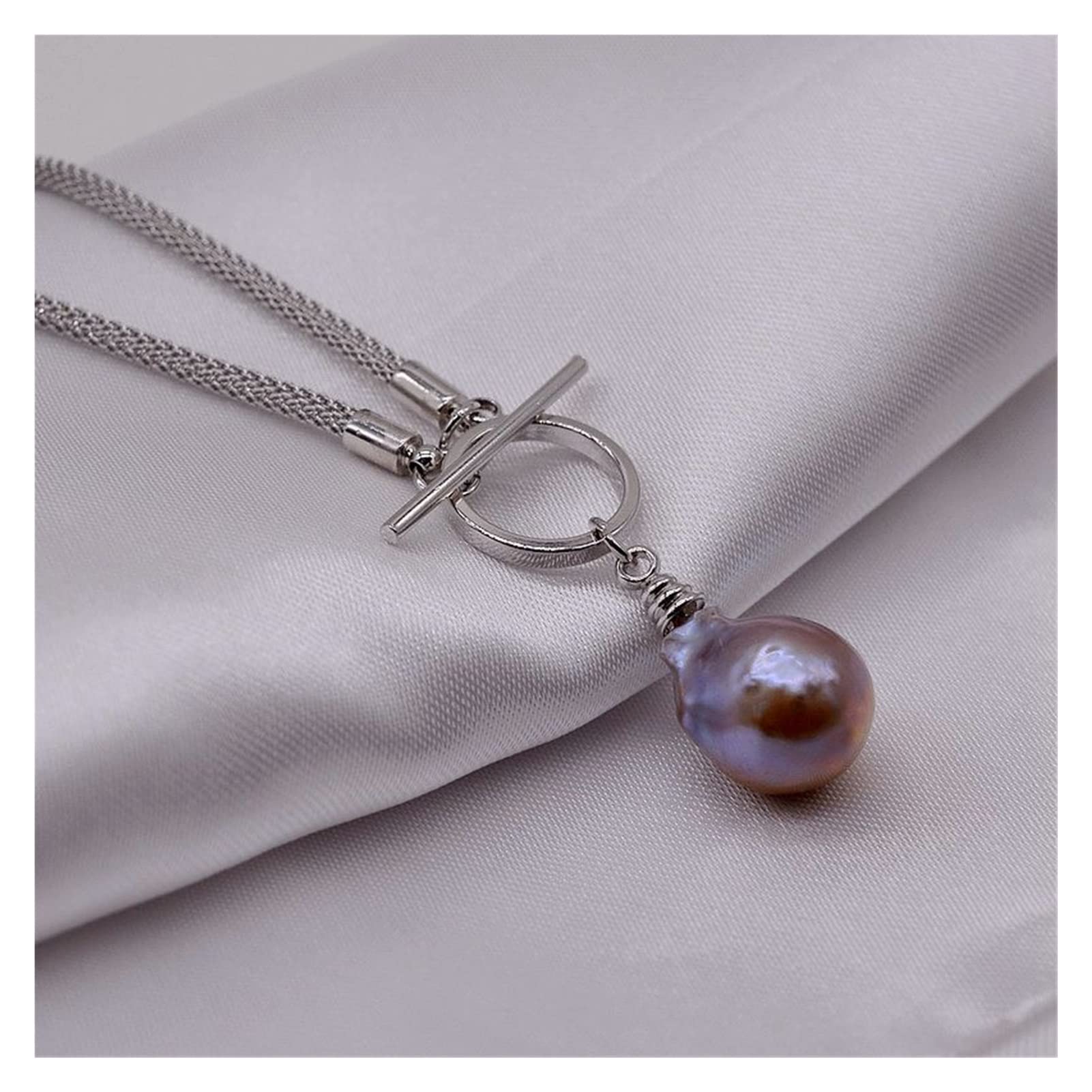 Collane da donna Collana in corda barocca.Ciondolo Perla Sferica Fiamma.Design con fibbia OT.Collana in Argento Sterling.Collana di perle da donna soddisfare accessori alla moda