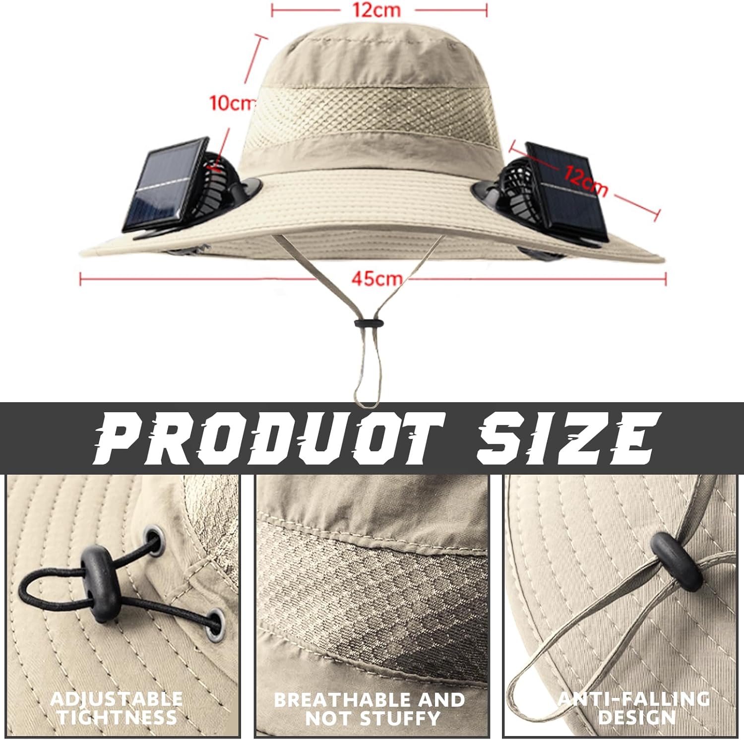 Solar Fan Hat,Wide Brim Sun Cap with 2 Solar Sun Protection Fans,Waterproof UPF 50+ Bucket Fishing Hat with Fan Built in Brown - Image 4