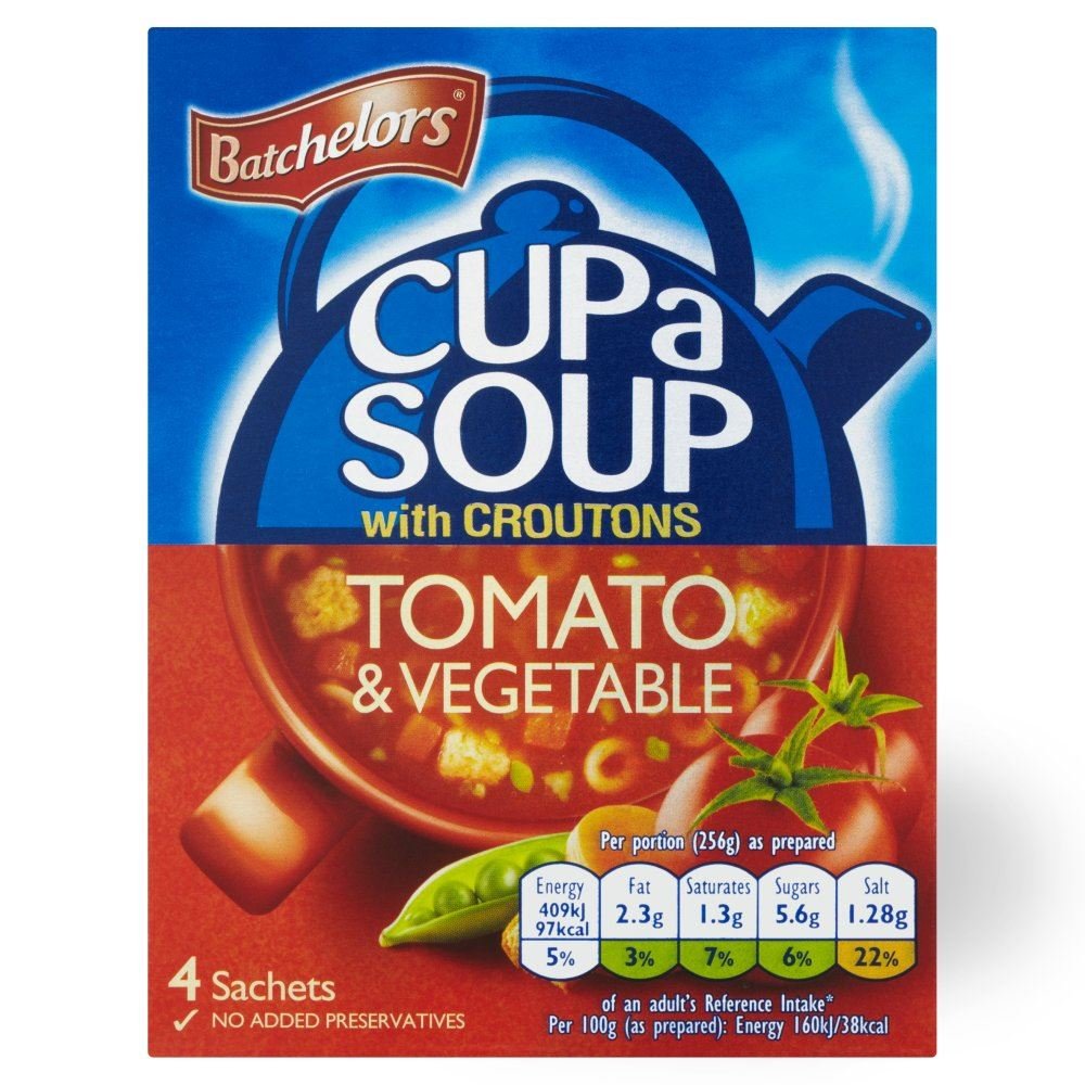 Batchelors Cup A Soup - Sopa de tomate y verduras - 104 g - Pack de 4 unidades