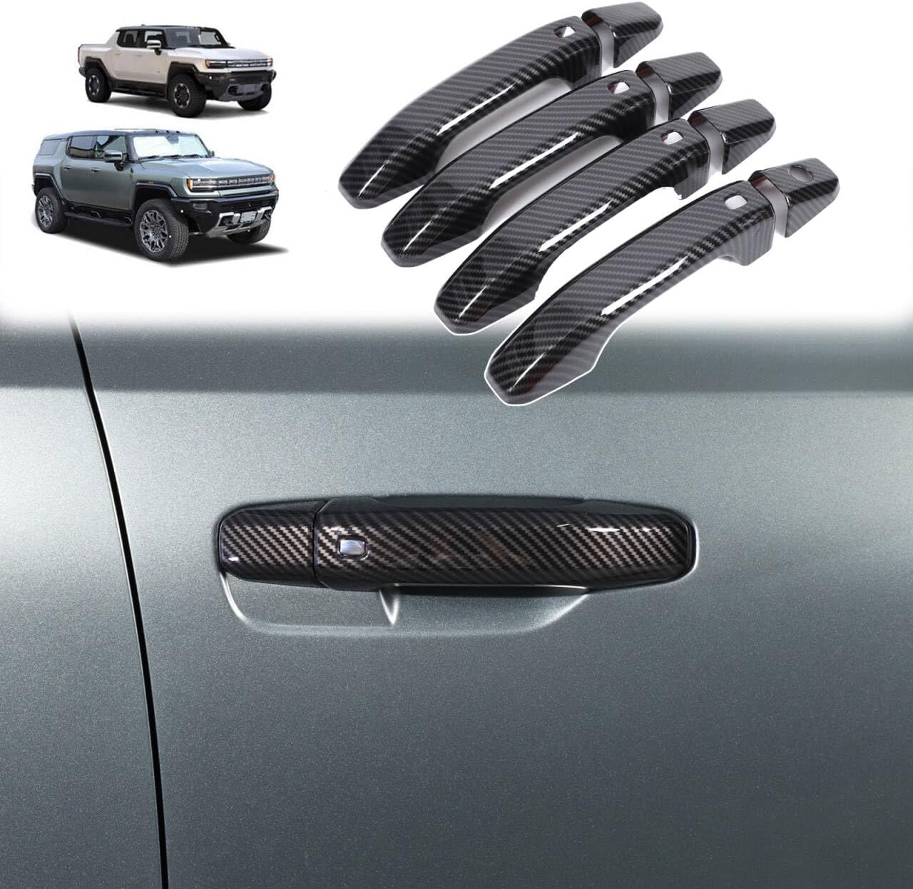 for Hummer EV Accessories Exterior Door Handle Covers Compatible with Hummer EV SUV Truck 2022-2024 2025 ABS Car Door Handle Protectors Cap,Front Rear Outer fror 4 Door,8PCS (Carbon Fiber Pattern)