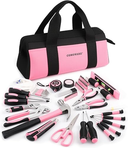 COMOWARE Kit de herramientas para el hogar de 218 piezas, color rosa, juego de herramientas de mano básicas para el hogar con bolsa, kit de