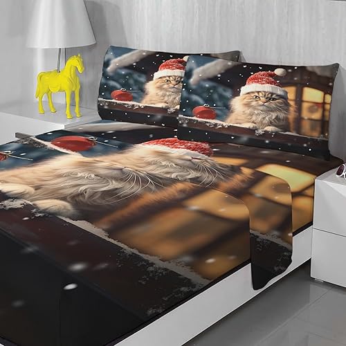 Miniatura 2 de zcsm Cat Sheets Queen Size - Christmas Bedding Sheets & Pillowcases - 100% Microfiber, High Thread Count Print, Flat Sheet & Deep Pocket Fitted