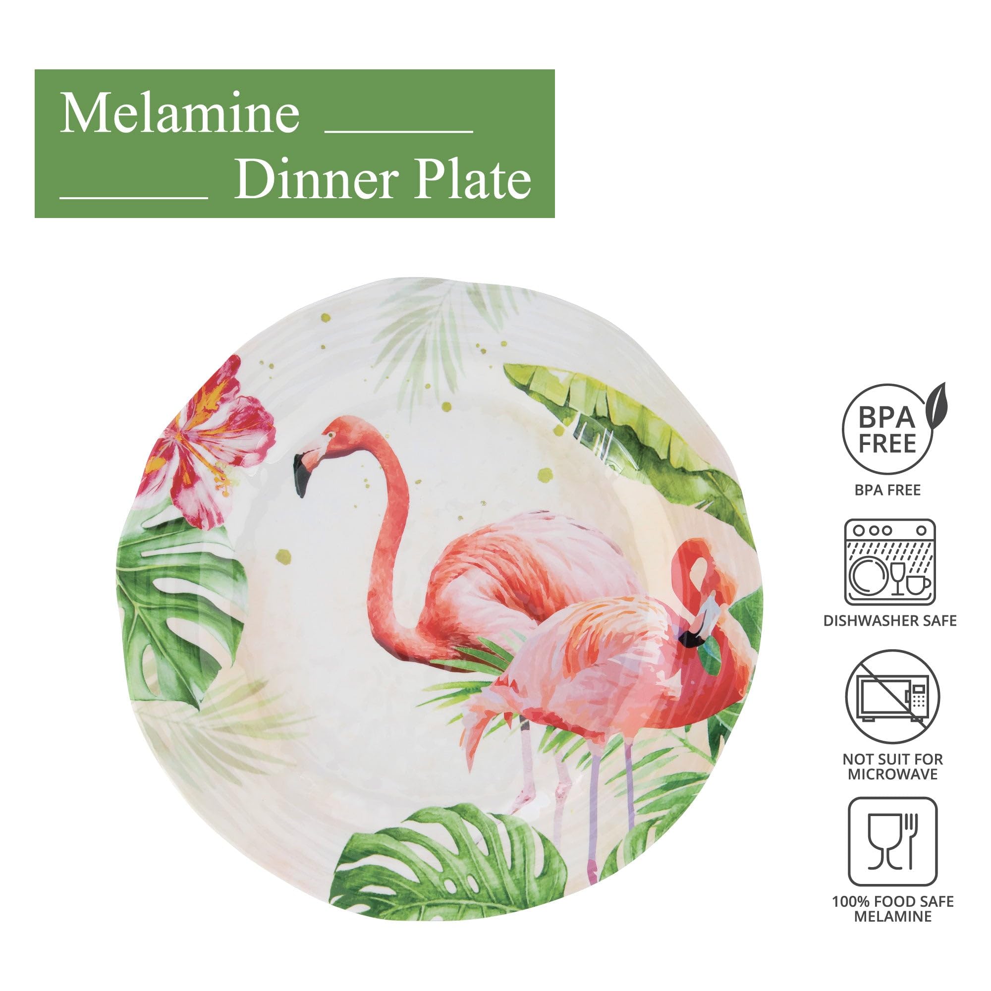 UP ware Zestaw 6 talerzy obiadowych z melaminy, bez BPA, nadają się do mycia w zmywarce, do dania głównego, makaronu i sałatki, 28 cm talerze obiadowe (Flamingo)