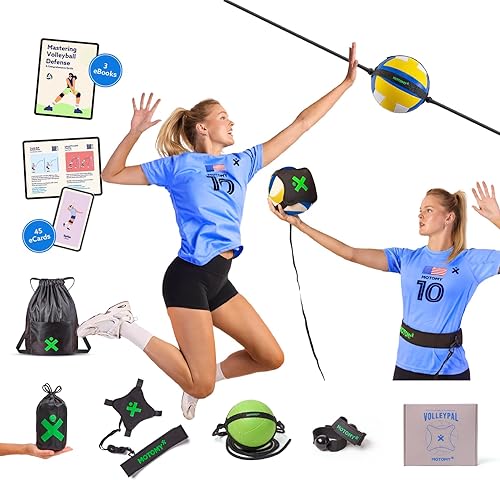 Miniatura 12 de Ayuda para equipo de entrenamiento de voleibol MOTOMY™ ‘VolleyPal’ – Entrenador de rebote en solitario para saque, pico, colocación y pase; Equipo