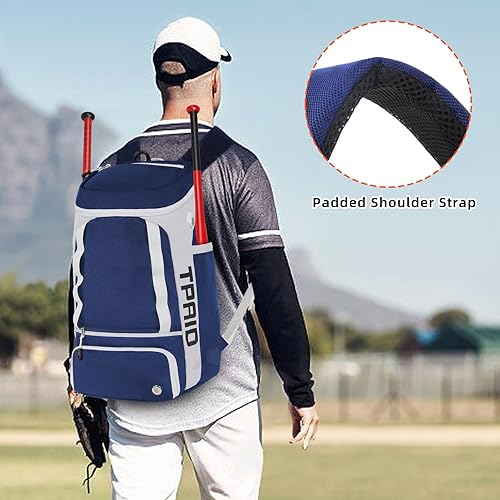 Miniatura 2 de TPAID Mochila de béisbol de gran capacidad para sóftbol con compartimento para zapatos y gancho para cerca, bolsa ligera para equipo de béisbol con