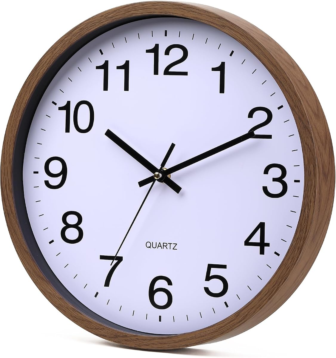 Wall Clock 12 Inch Wooden Frame Glass Cover Non-Ticking Number Quartz Modern Quartz Design Decorative Bedroom Kitchen Office Classroom Dark Brown
