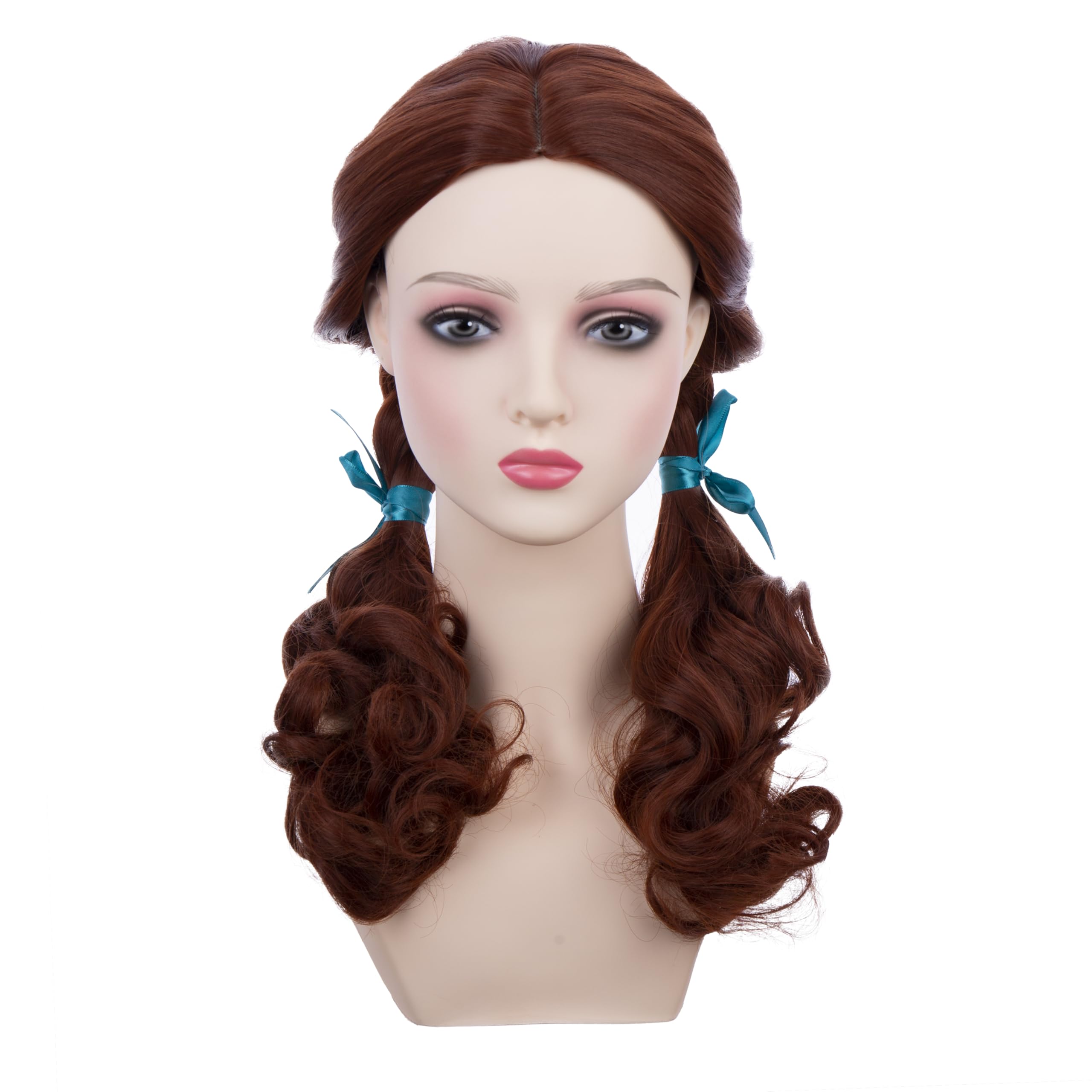 Edivd Kids Brown Two Braided Ponytails Wig Girls Dark Brown Wavy Two Pigtails Wig Cosplay Heat Resistant Synthetic Wigs with Cap