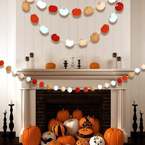 Miniatura 6 de Guirnalda de bolas de fieltro de calabaza pequeña, guirnalda de pompones, guirnalda de calabaza, decoración de bola de calabaza, calabazas de