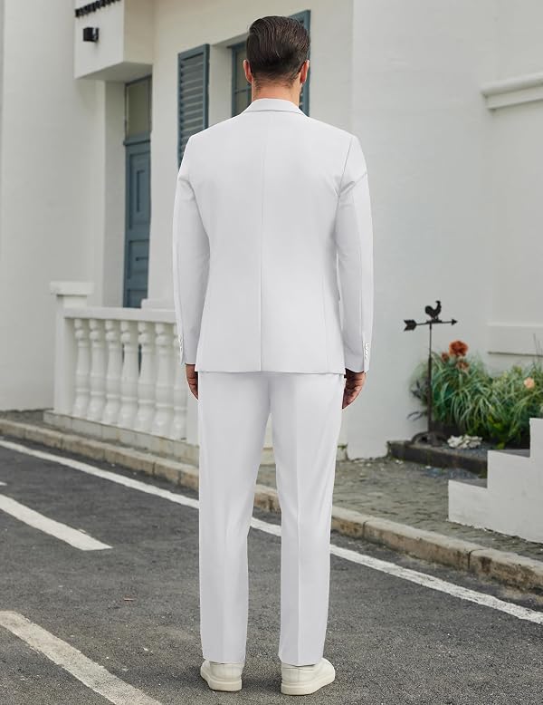 COOFANDY Suits for Men 2 Piece Dress Suit Set Lightweight One Button Tuxedo Blazer Pants Business Wedding Prom White by COOFANDY - Used condition - Image 4