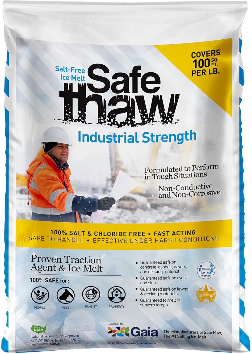 Safe Paw Industrial Strength Salt Free Pet Safe Snow Ice Melter and Traction Agent for Concrete, Asphalt, Decks, Lawns, and More, 43 lb Bag, 40 Pack