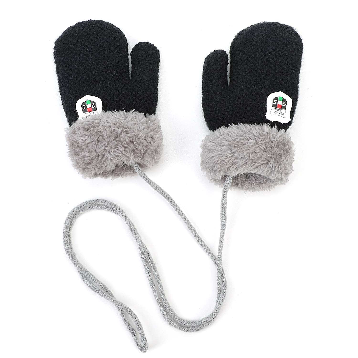IBLUELOVER Moufles Enfant Bébé Filles Garçons Gants Hiver Gant de Ski Gants en Tricot Gloves Couleur Pure Gants Chauds Doublure Polaire Gants avec la Corde Tour du Cou Cadeau Noël 0-2 Ans