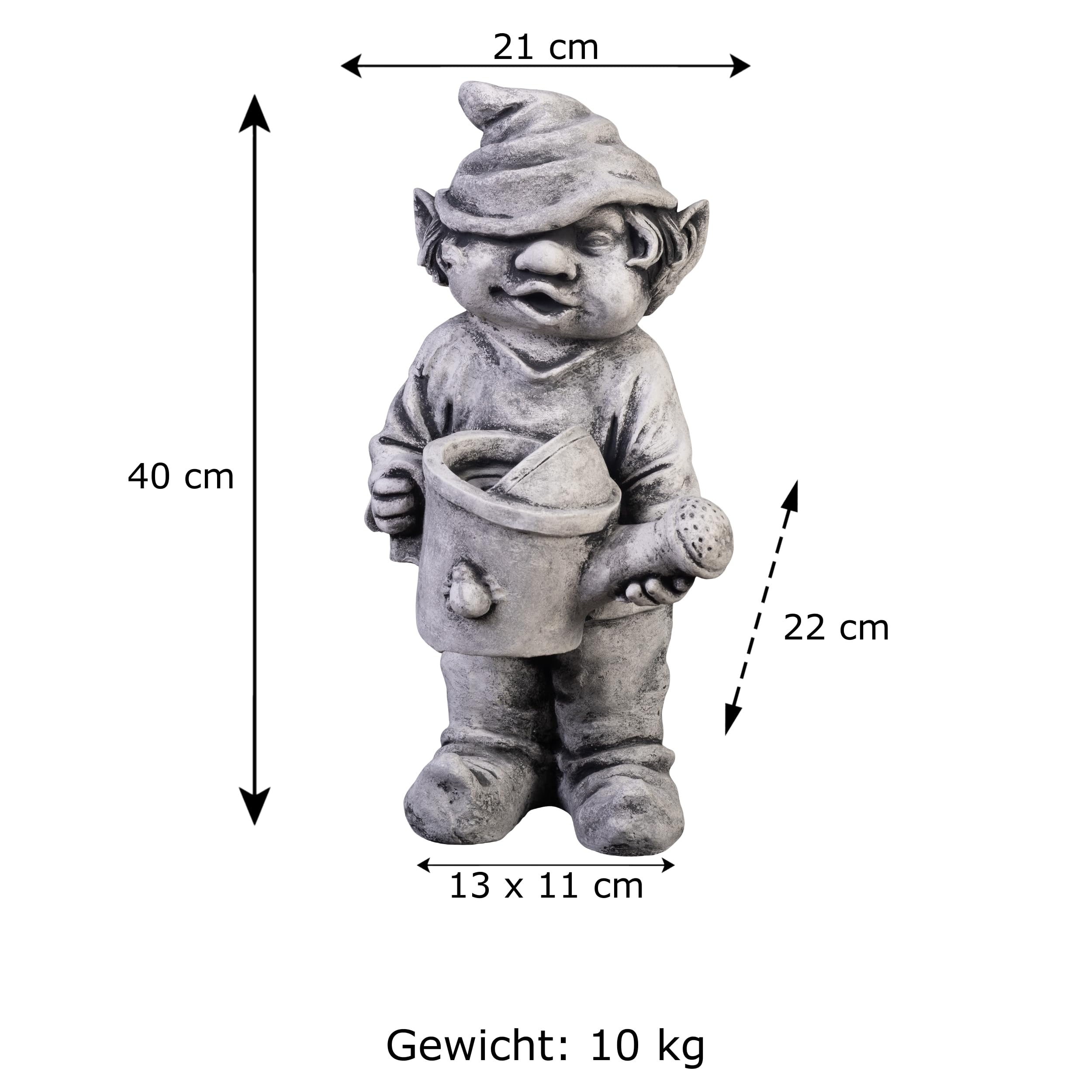 gartendekoparadies.de Gnom Blumenfreund, Steinfigur Wichtel, H. 40 cm, 10 kg, Grau, frostsicher aus Steinguss für Außenbereich