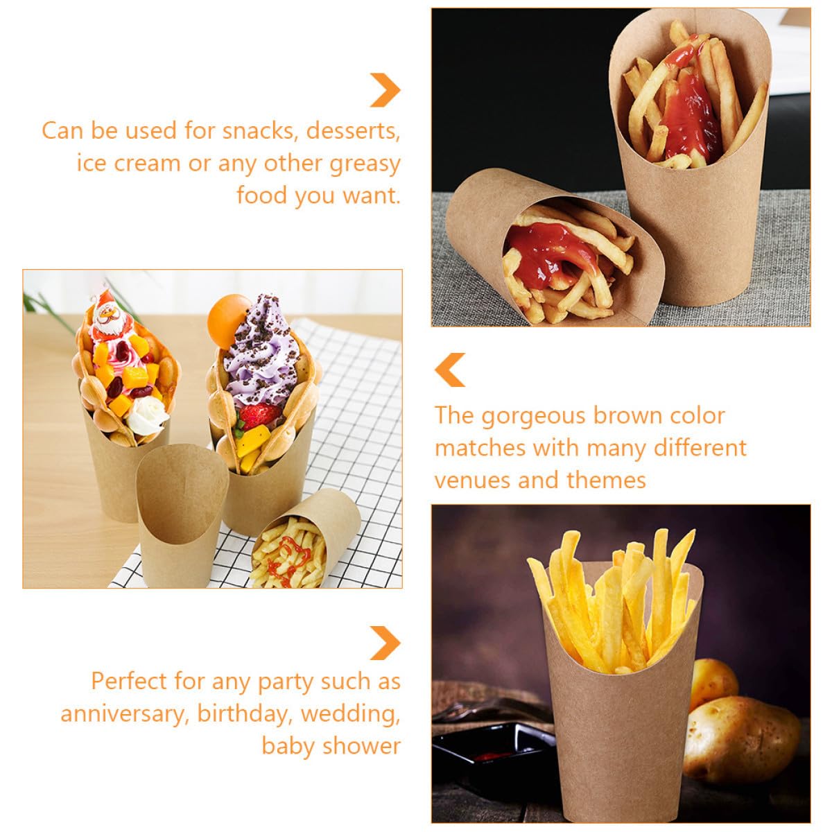 YARNOW 50pezzi Coni di Carta per Patatine Fritte Coni di Carta da Asporto Contenitori Snack Waffle Biodegradabili