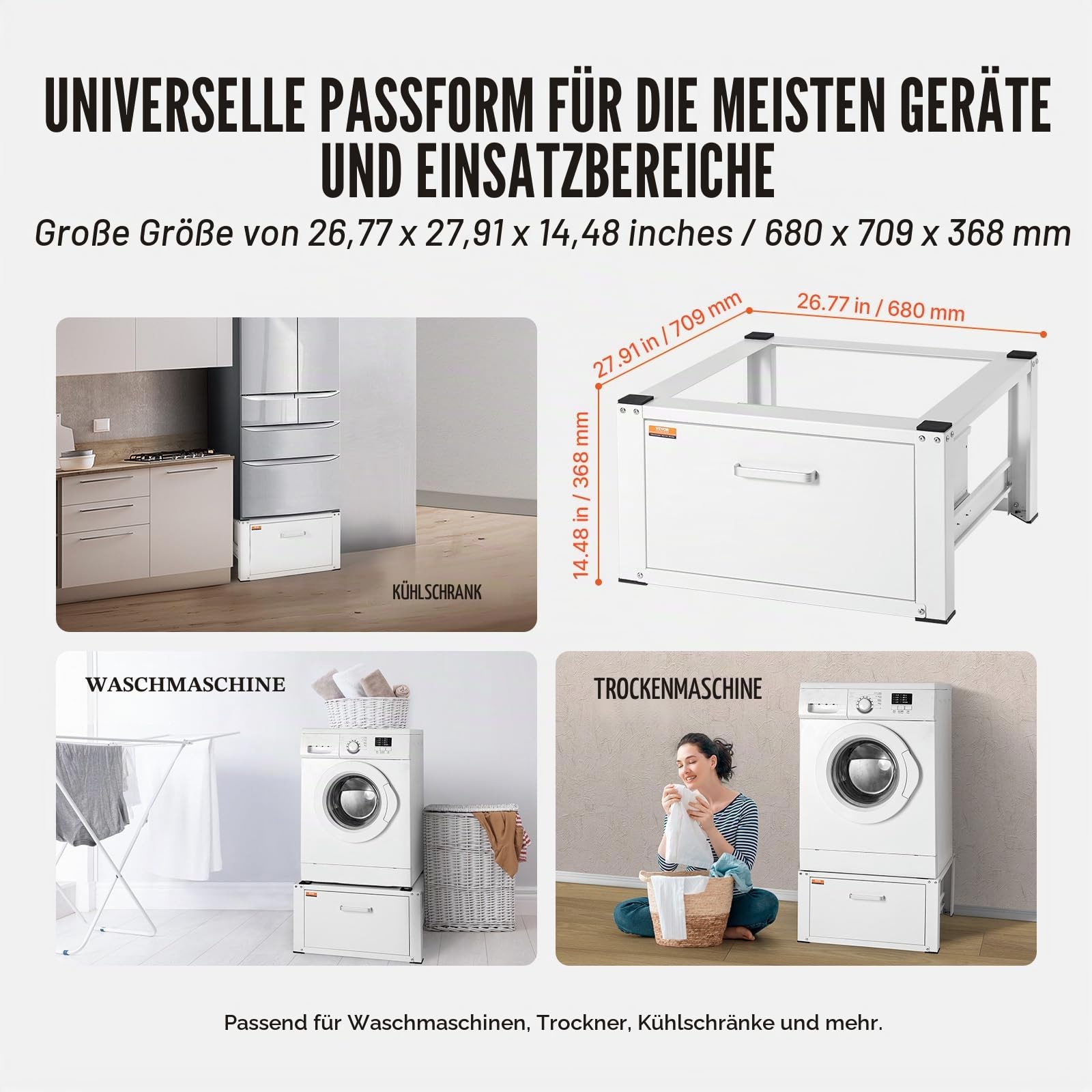 VEVOR Wäscheständer, 711,2 x 685,8 x 363,22 mm, Standplattform für Waschmaschine und Trockner, 299,4 kg Kapazität