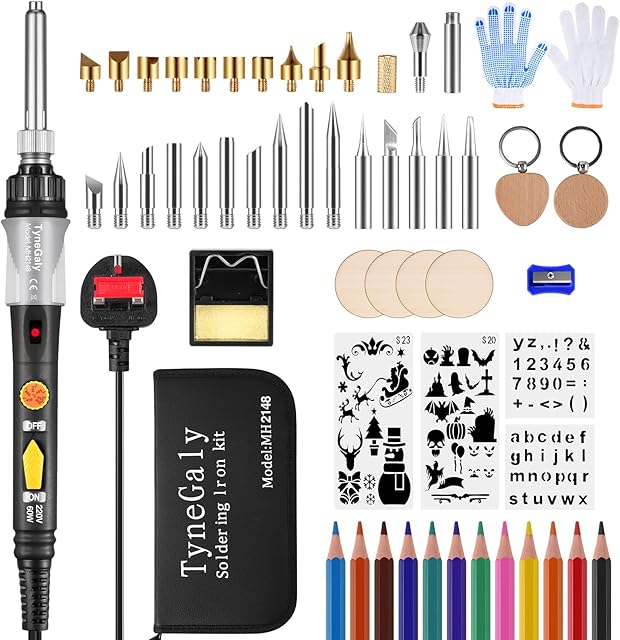 Pyrography Pen and Wood Burning Kit, Soldering Iron Kit 60W with Adjustable Temperature DIY Tool ,Wood Burner Pen Set for Engraving Embossing/Carving/Soldering/Pyrography (Black)