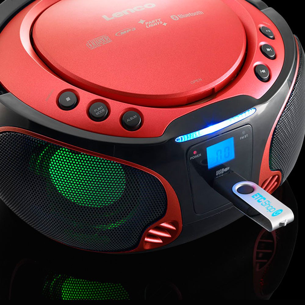 Lenco SCD-550 - CD-Player für Kinder - CD-Radio - Stereoanalage - Boombox - MP3 und USB Player - Bluetooth - 2 x 2 W RMS-Leistung - Party Lights - Rot