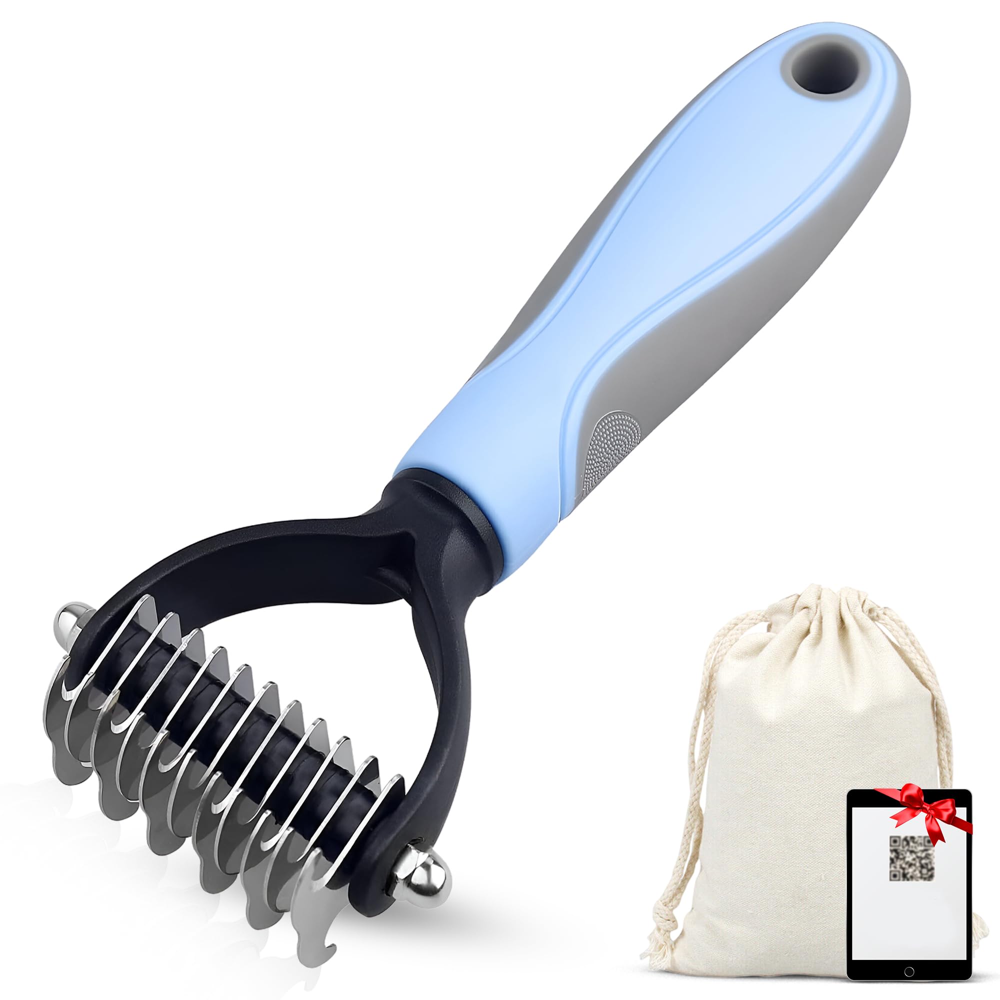 SALVAYRO® Cepillo Deslanador para Perros y Gatos de Pelo Corto y Largo + Bolsa + Guia Digital con Información sobre tus Mascotas, Modo de Empleo... | Quita Nudos y Elimina Pelo Muerto.