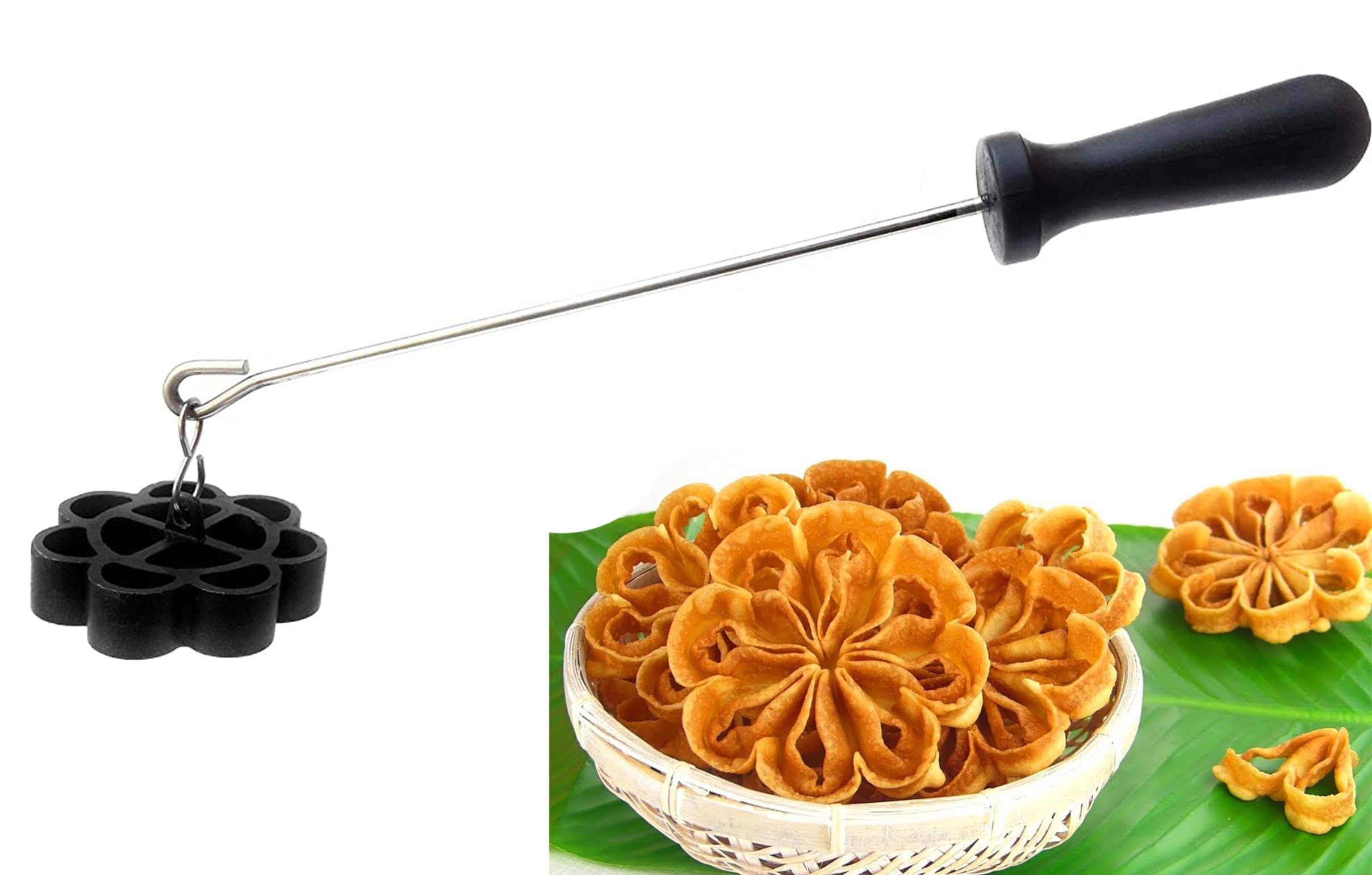Non Stick Rose Cookie Maker | Achappam Sweet Achu Murukku Mold | Gulabi Puvvulu Traditional Festival Sweets & Snacks Shaper | Easy Use Kitchen Tool for Crispy Cookies