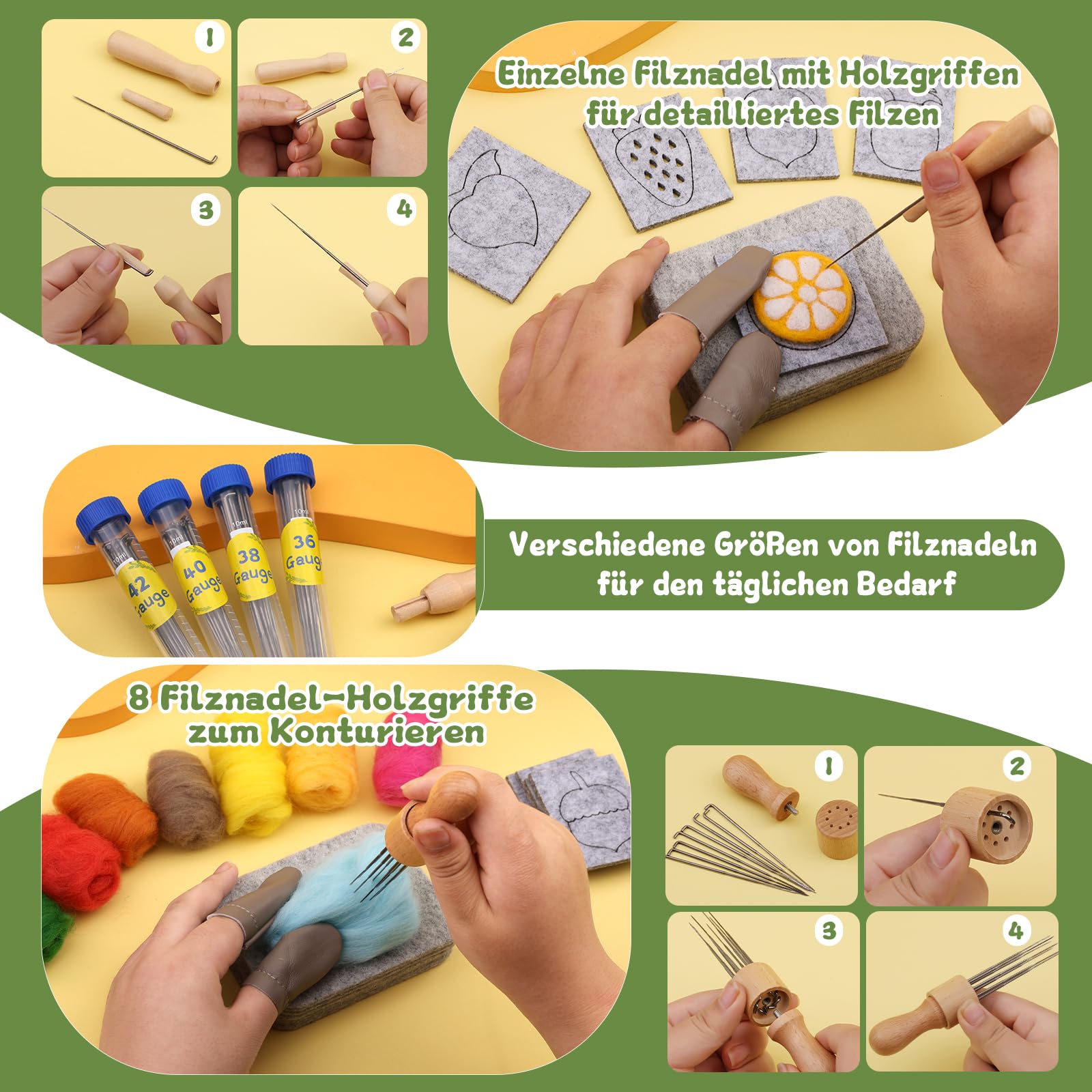 Kuppt 20 Farben Filz-Starterset, Filz-Set, Filzwolle Trockenfilzen, Filzen Mit Wolle, Filznadeln, Filzunterlage Und Violetter Aufbewahrungstasche