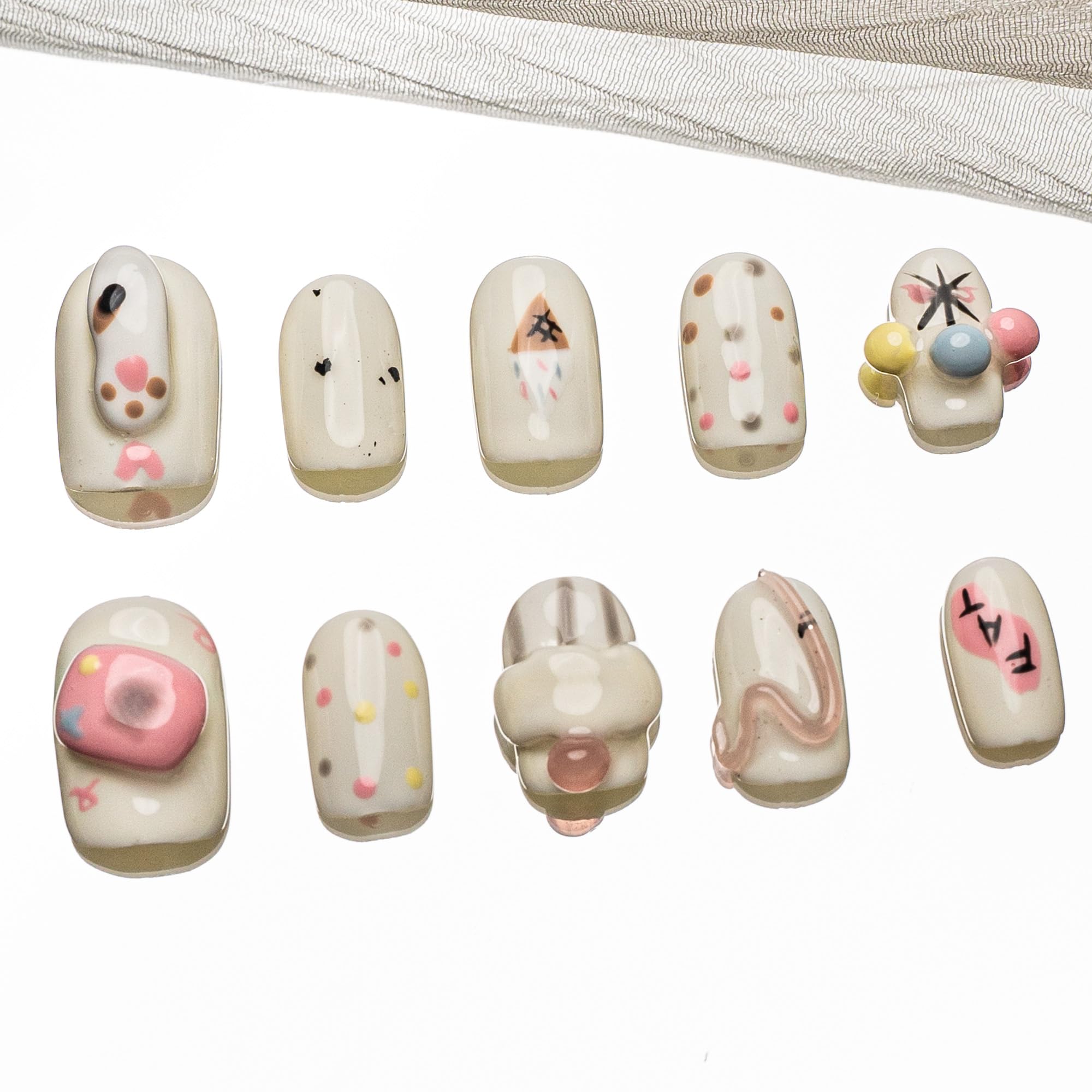 Sun&Beam Nails Handmade Press-on Long Coffin Ballerina Red White Black Silver Glam Halloween Ombre Design Fashion False Nail Tips 10 Pcs Set (#189 M) — view 71