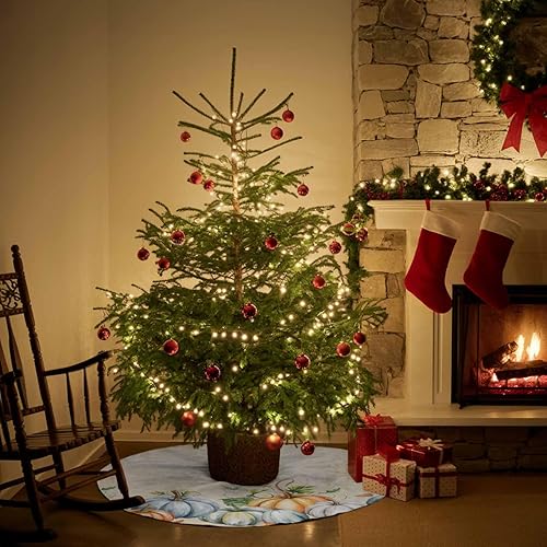 Miniatura 6 de Falda de árbol de Navidad de 48 pulgadas, falda de árbol de Acción de Gracias, decoración de Navidad para interiores y exteriores, calabaza,