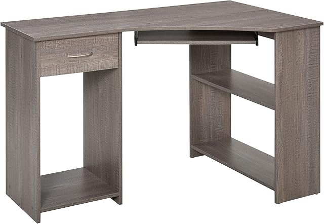 HOMCOM L-Shaped Corner Computer Desk w/ 2 Shelves Wide Worktop Keyboard Tray Drawer & CPU Stand Home Office Study Bedroom Furniture Grey 120 x 70 cm