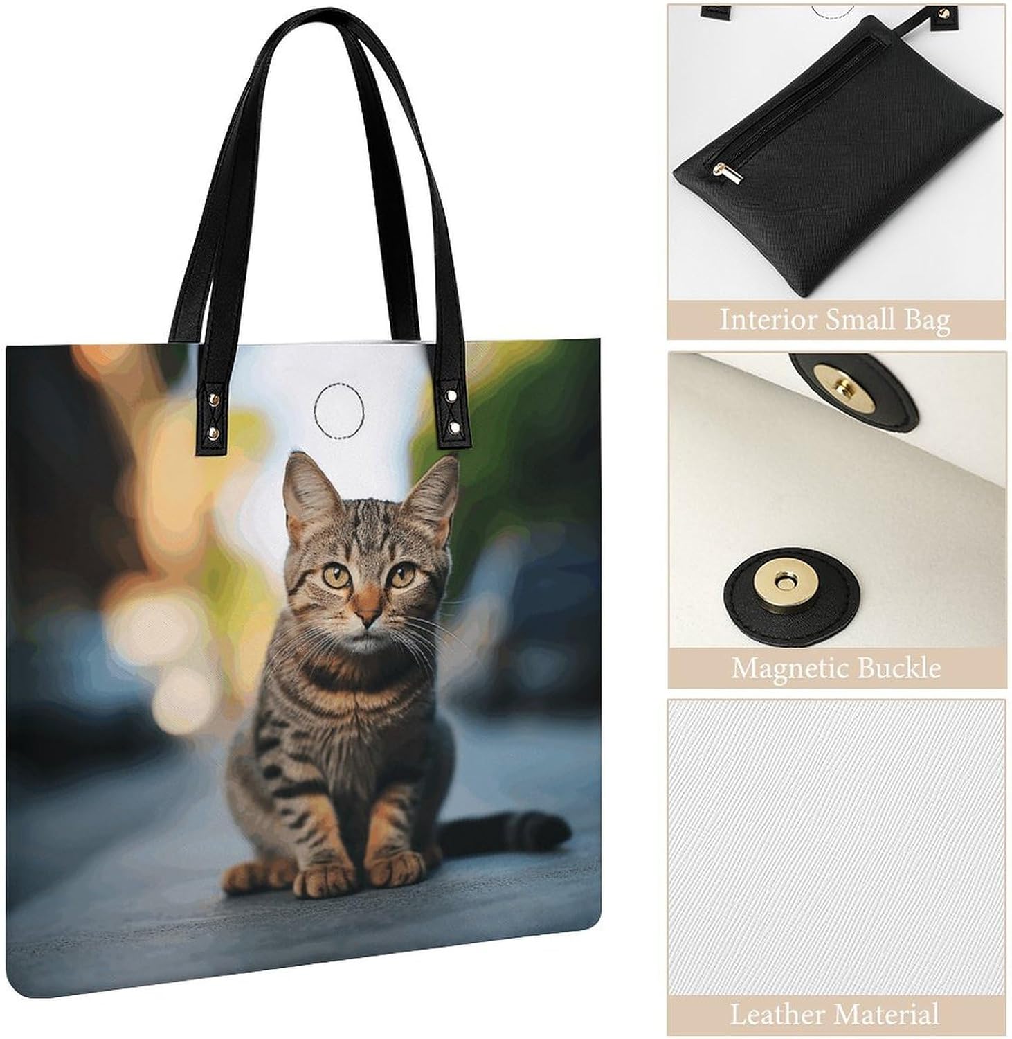 Brown Tabby Kitten Handbags Large Capacity, Tote Bag Stylish Slouchy, Shoulder Bags for Work Beach Travel And Shopping Grocery.