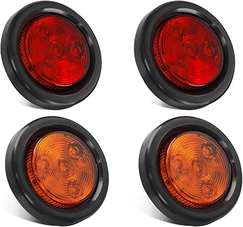 Partsam 4 luces LED redondas de 2 pulgadas con marcador lateral de 2 pulgadas, 4 luces LED de camión con ojales y cable de 12 V (2 rojo + 2 ámbar) disponible en Yaxa Peru